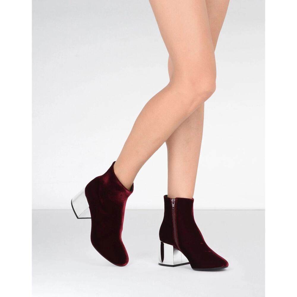 MM6 Maison Margiela burgundy velvet booties silver metallic block heel size 37